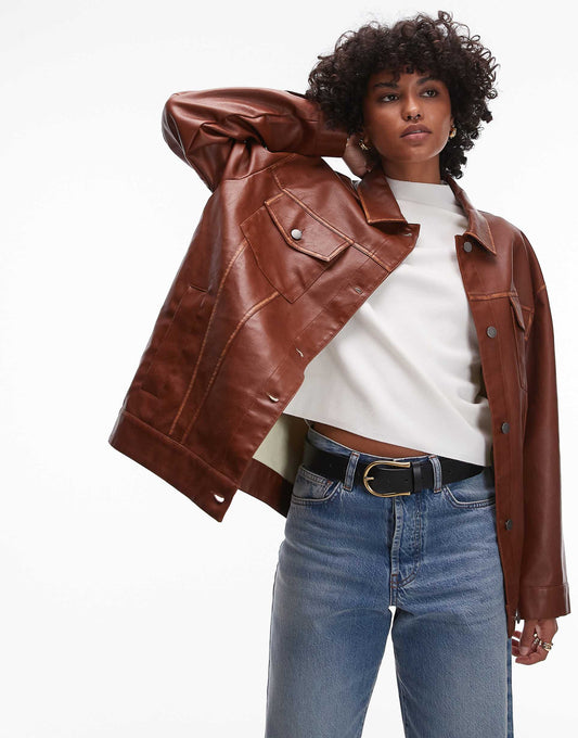 Faux Leather Shacket