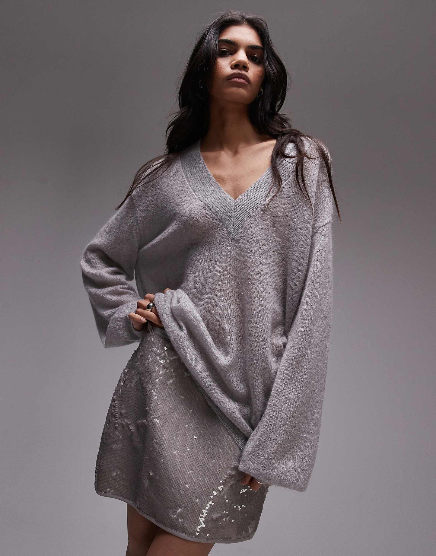 Premium Knitted Fine Gauge Mohair V Neck Relaxed Jumper