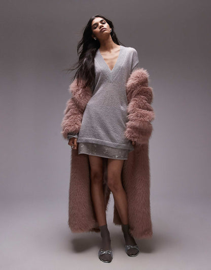Premium Knitted Fine Gauge Mohair V Neck Relaxed Jumper