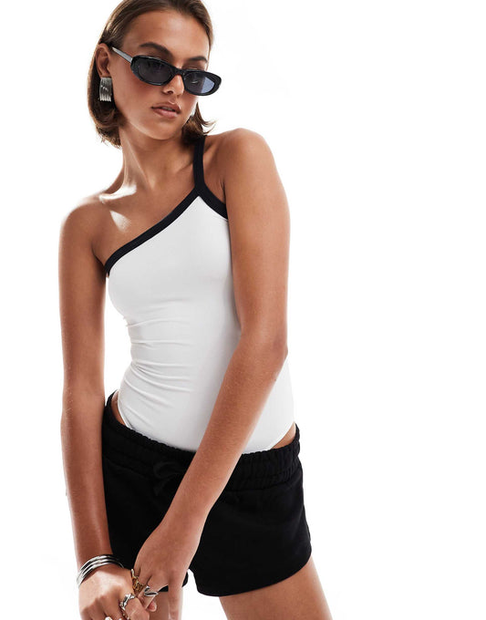 Polyamide One Shoulder Contrast Bodysuit