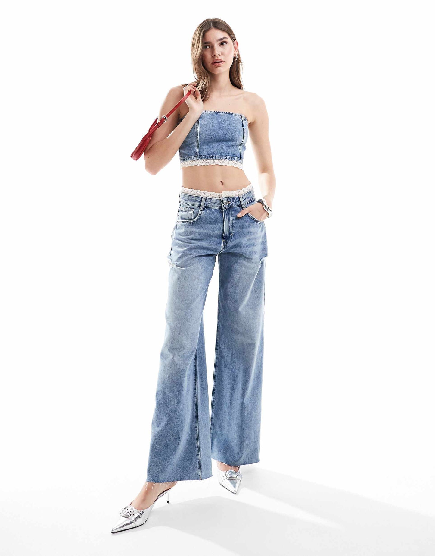 Wide Leg Jean With Lace Trim Co-Ord