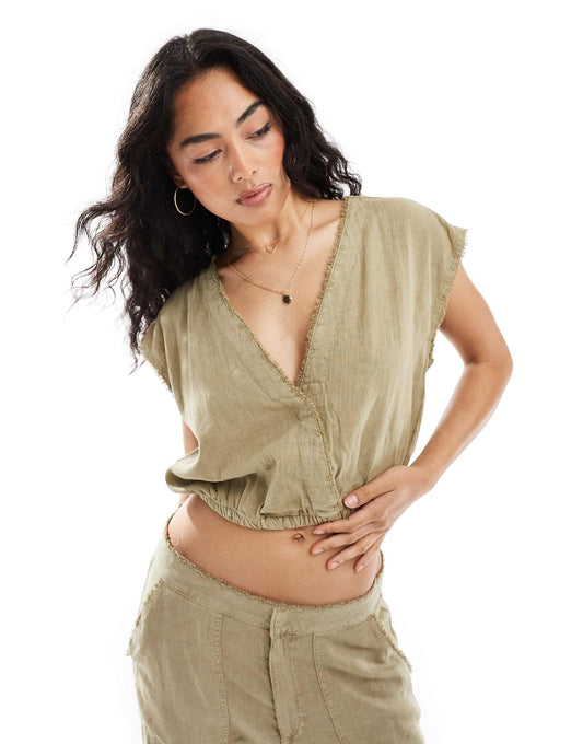 Cropped Elasticated Linen Top Co-Ord
