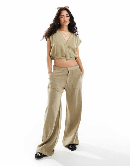 Cropped Elasticated Linen Top Co-Ord