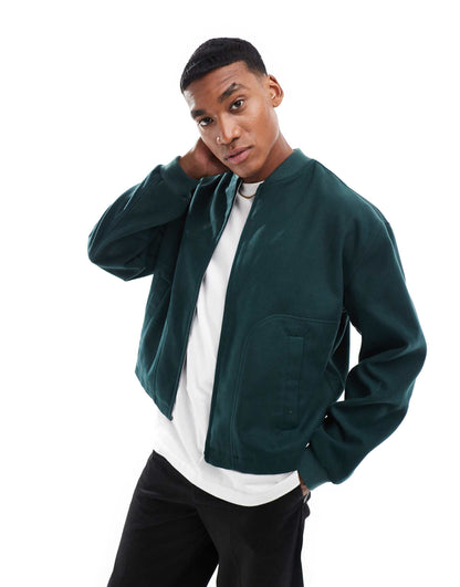 Wool Look Bomber Jacket With Drawcord