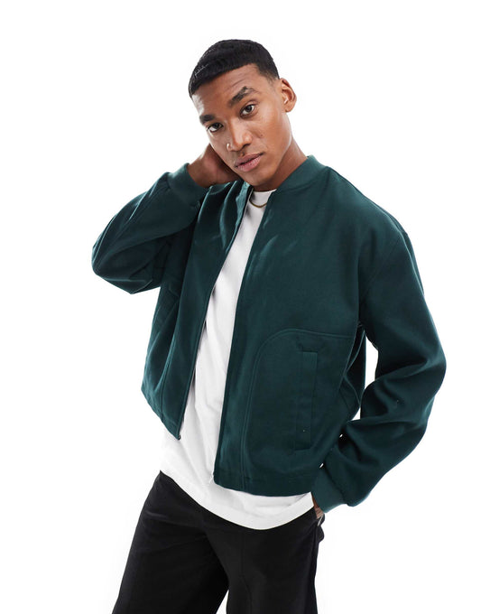 Wool Look Bomber Jacket With Drawcord