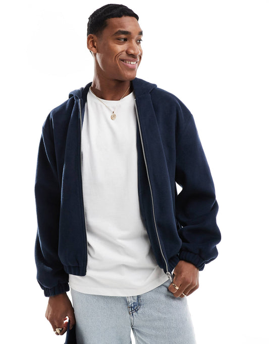 Wool Look Bomber Jacket With Hood