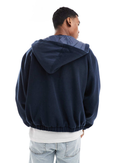 Wool Look Bomber Jacket With Hood