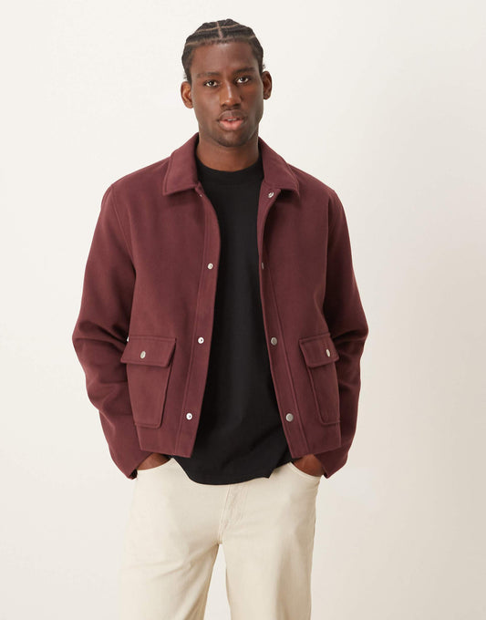 Wool Look Cropped Harrington Jacket