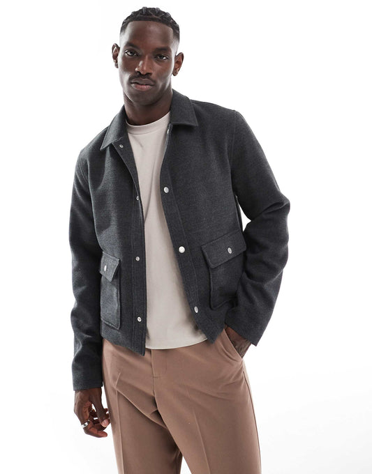 Wool Look Cropped Harrington Jacket