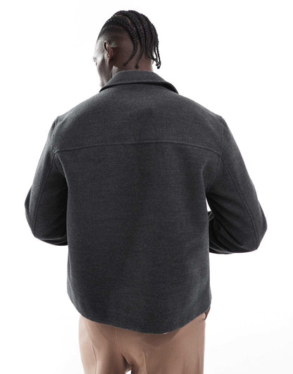 Wool Look Cropped Harrington Jacket