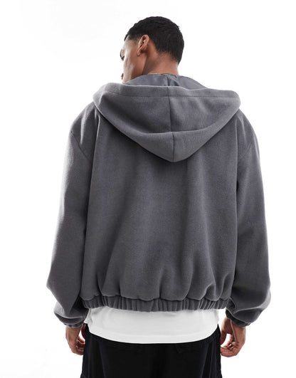 Wool Look Bomber Jacket With Hood