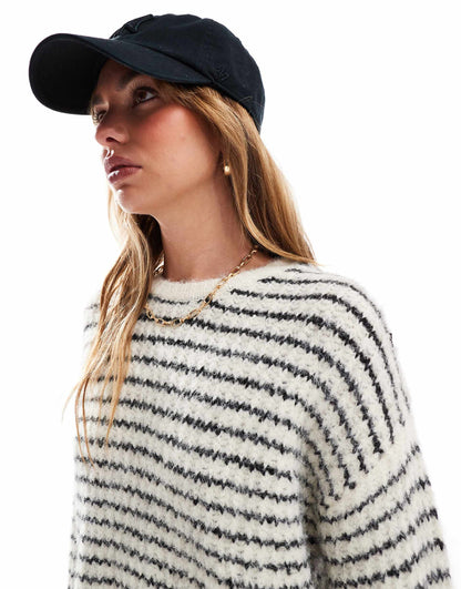 Wool Mix Textured Wide Sleeve Crew Neck Jumper