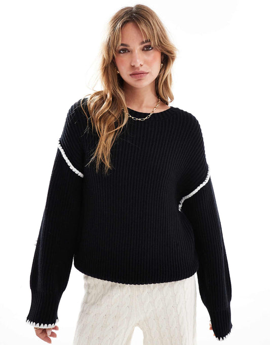Contrast Stitch Dropped Shoulder Jumper