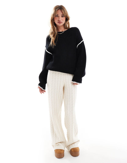 Contrast Stitch Dropped Shoulder Jumper