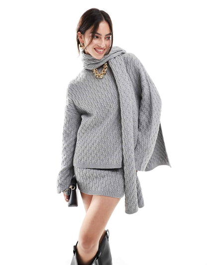 Cable Knit Jumper With Scarf Co-Ord