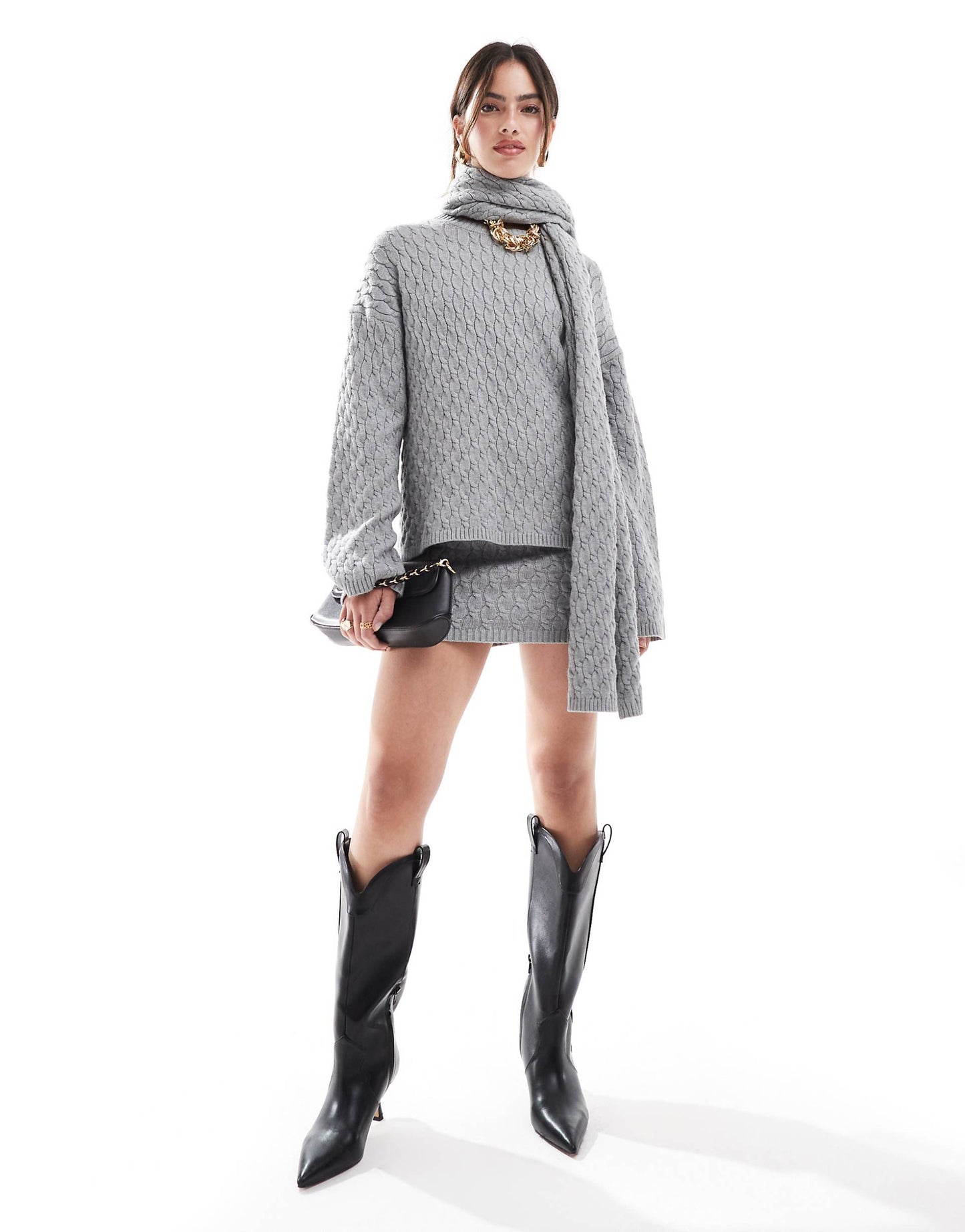Cable Knit Jumper With Scarf Co-Ord