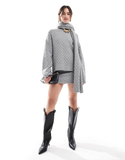 Cable Knit Jumper With Scarf Co-Ord