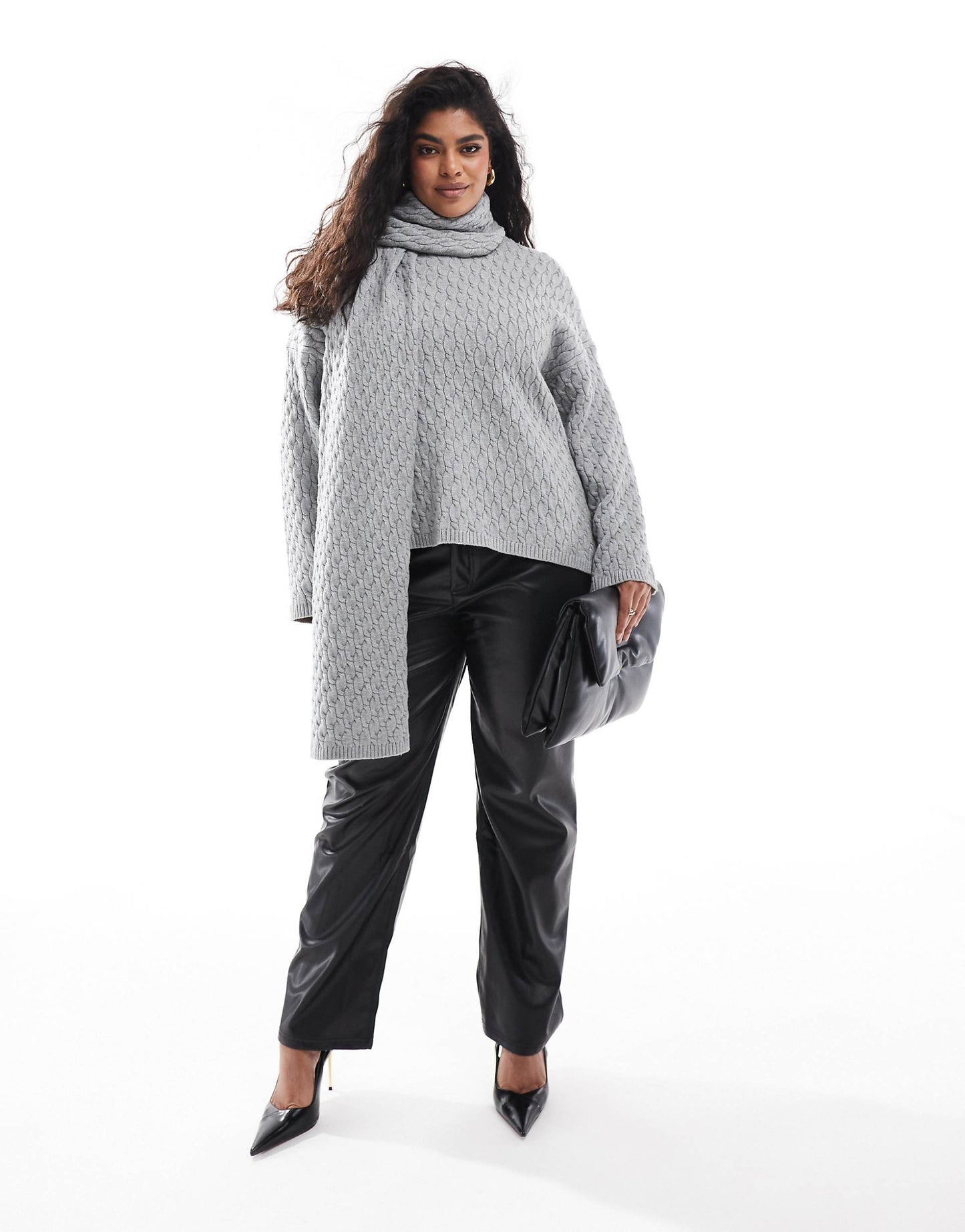 Plus Cable Knit Jumper With Scarf