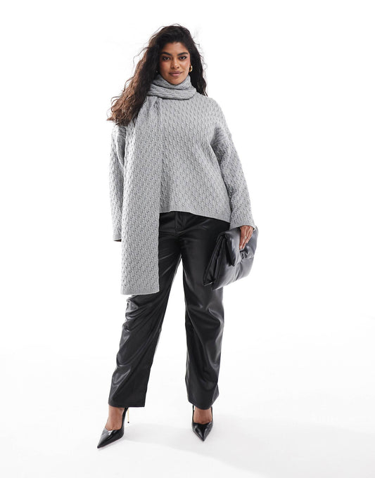 Plus Cable Knit Jumper With Scarf