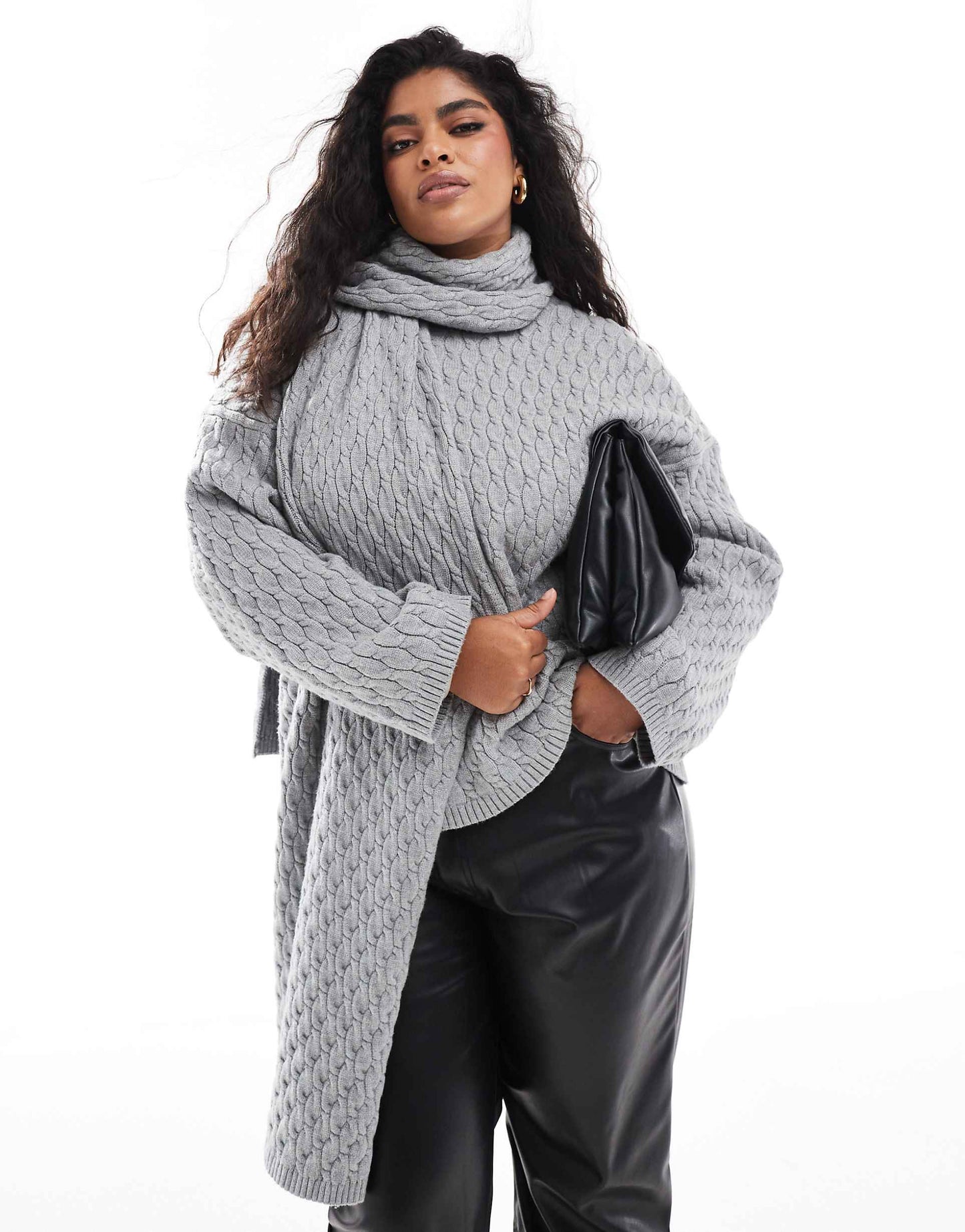Plus Cable Knit Jumper With Scarf