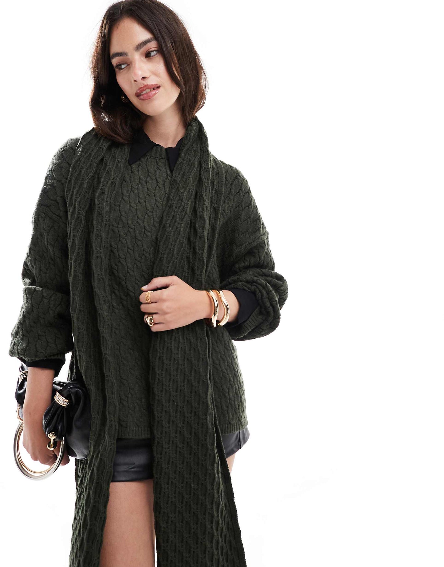Cable Knit Jumper With Scarf