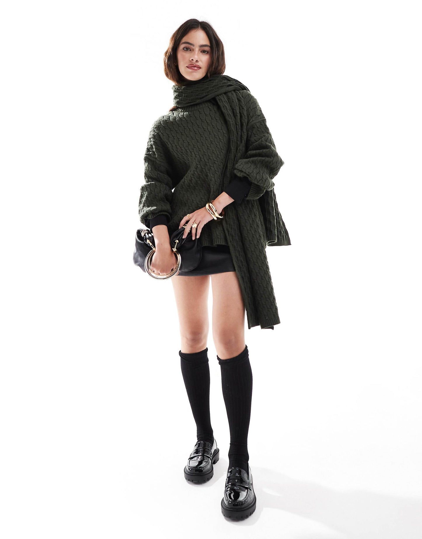 Cable Knit Jumper With Scarf