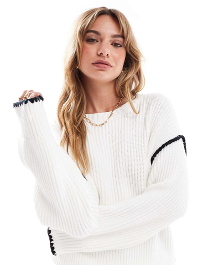 Contrast Stitch Dropped Shoulder Jumper