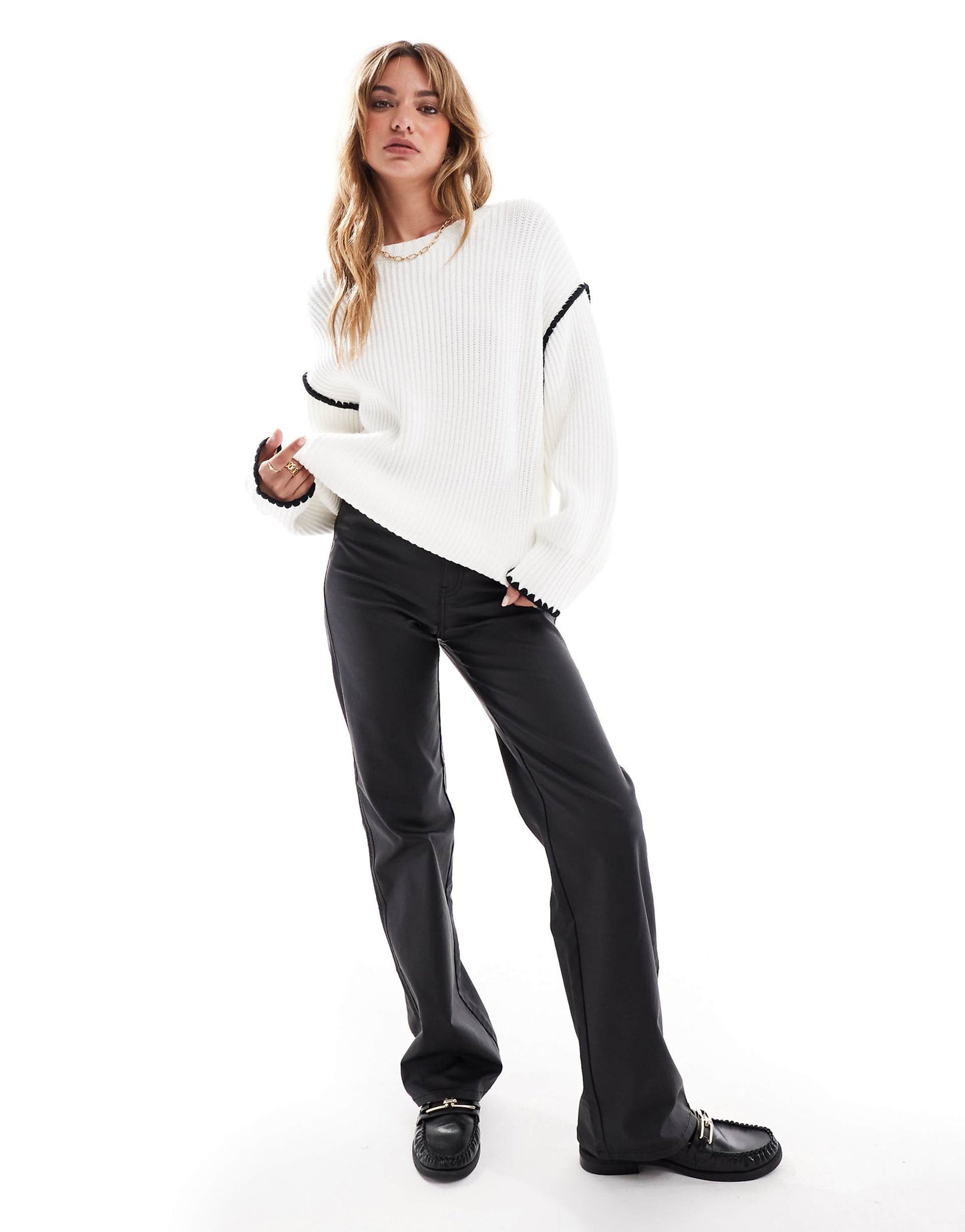 Contrast Stitch Dropped Shoulder Jumper