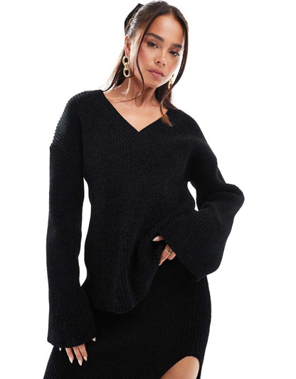 Soft Rib V Neck Oversized Jumper Co-Ord