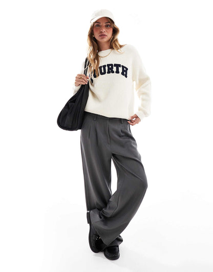 Knitted Rib Logo Crew Neck Jumper