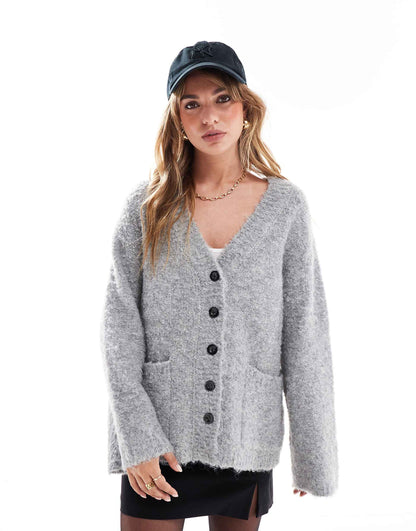 Textured Wool Mix Button Through Longline Cardigan