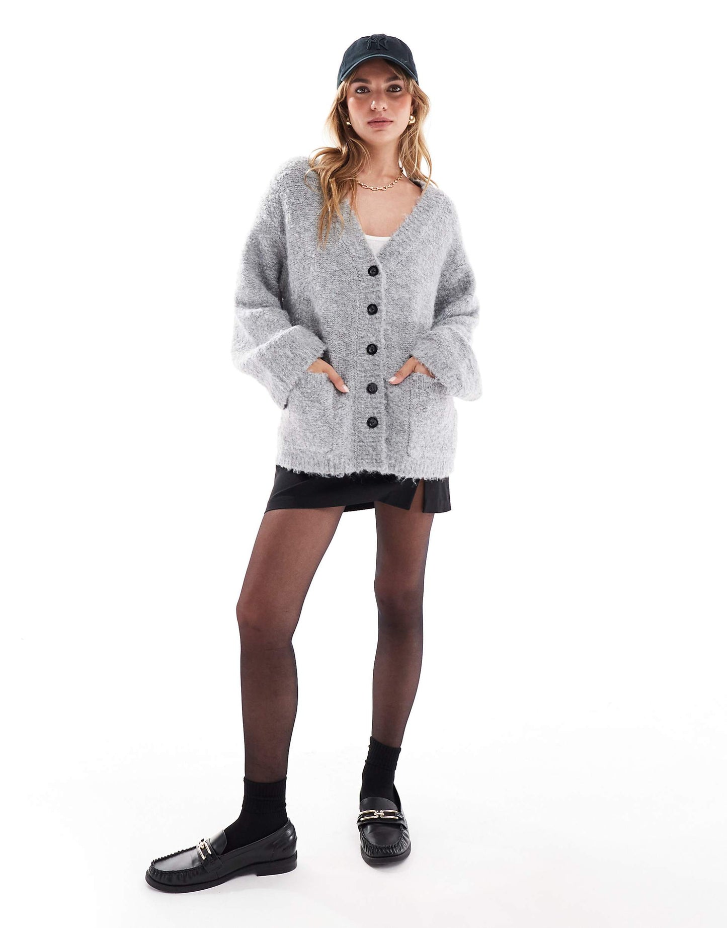 Textured Wool Mix Button Through Longline Cardigan