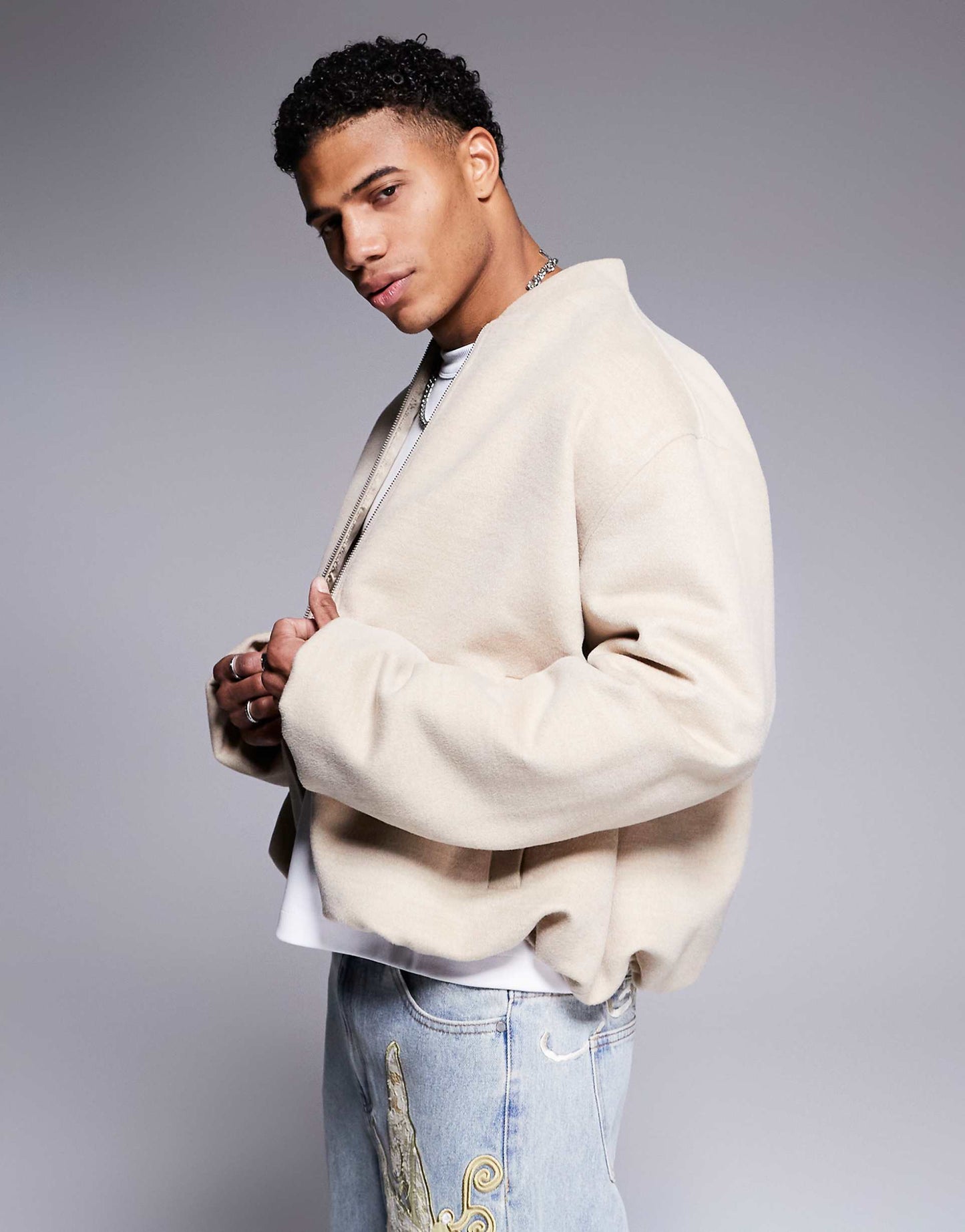 Wool Look Oversized Bomber Jacket