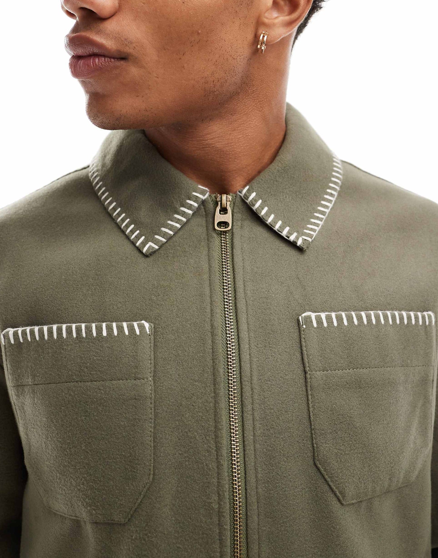 Wool Look Harrington Jacket With Blanket Stitch