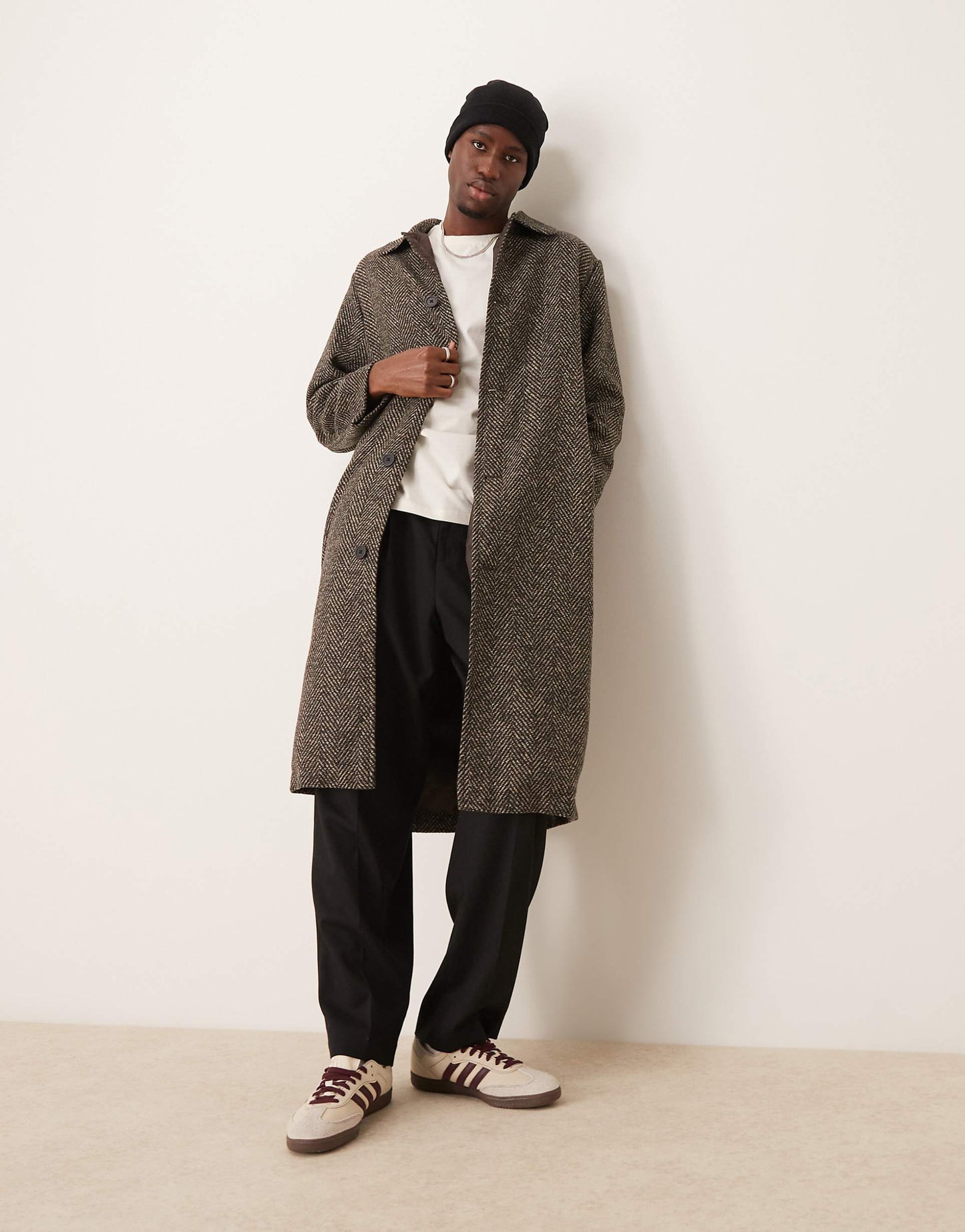 Wool Look Herringbone Car Coat