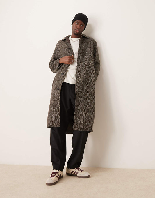Wool Look Herringbone Car Coat