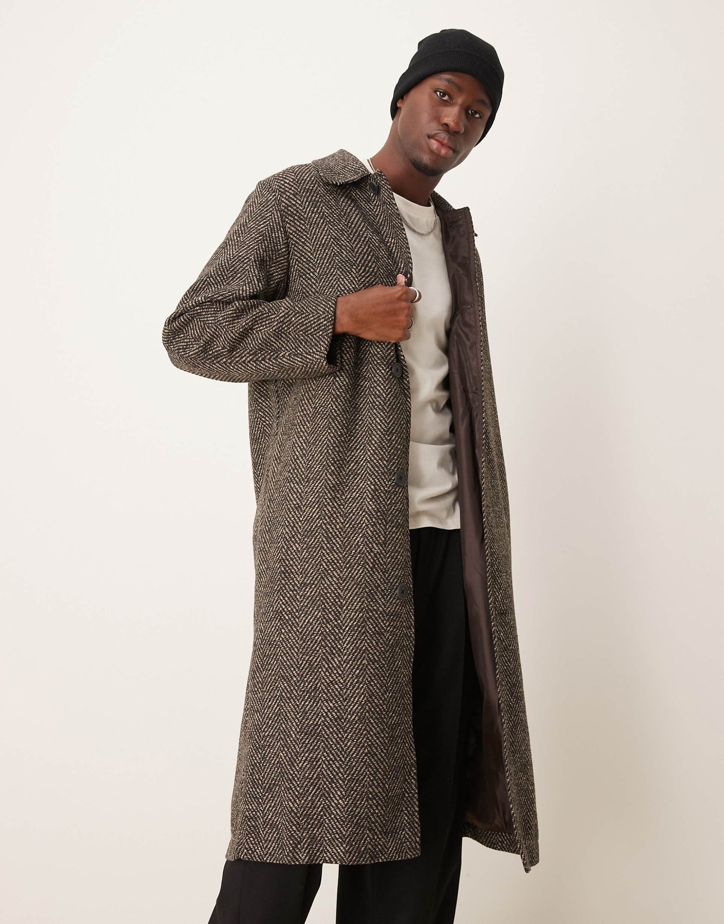 Wool Look Herringbone Car Coat
