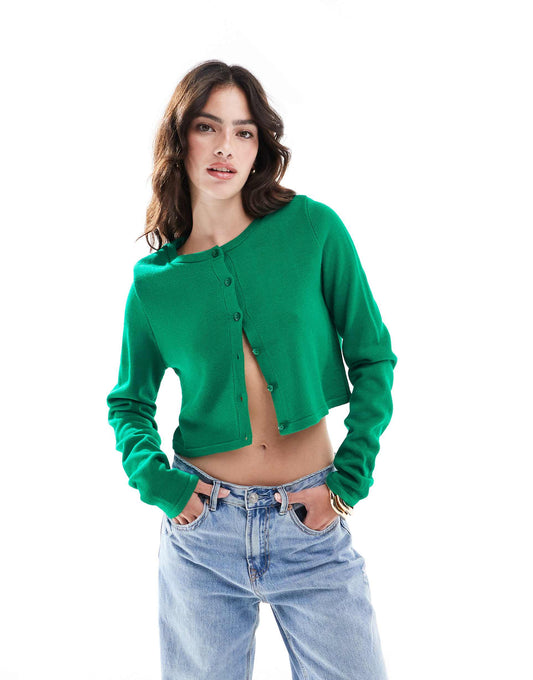 Knitted Crew Neck Cropped Cardigan