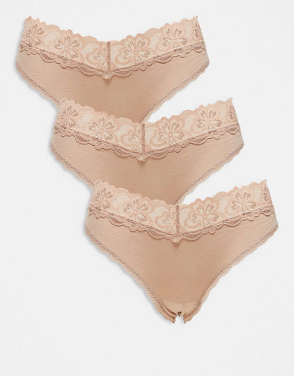 Minnie 3 Pack Cotton Brazilian Brief With Lace Waistband