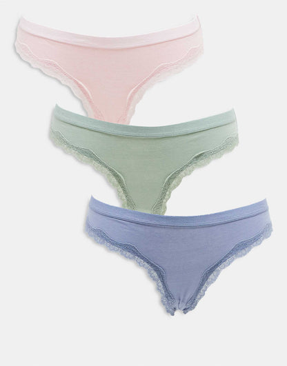 3 Pack Cotton & Lace Brazilian Brief With Waistband