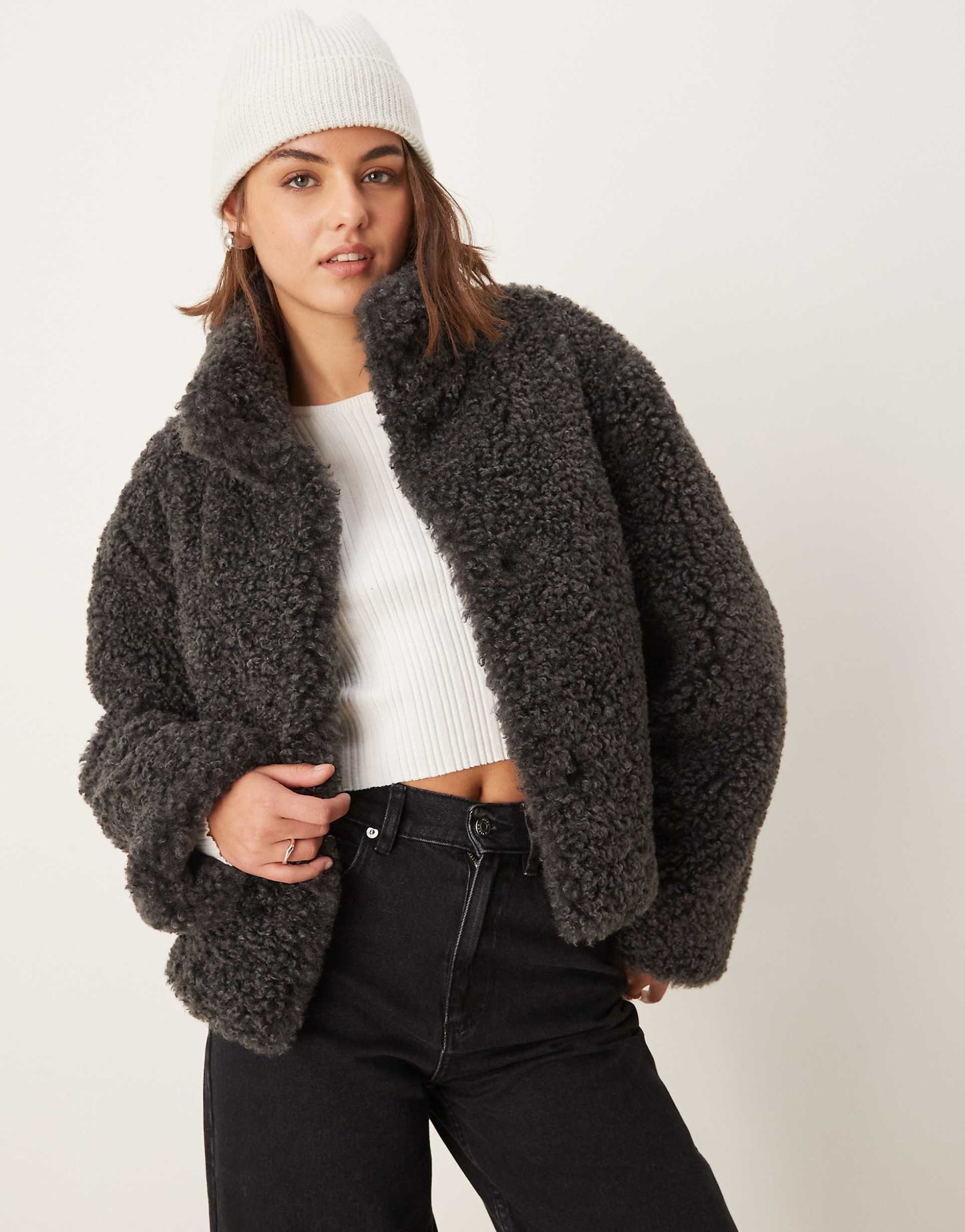 Short Curly Borg Faux Fur Jacket
