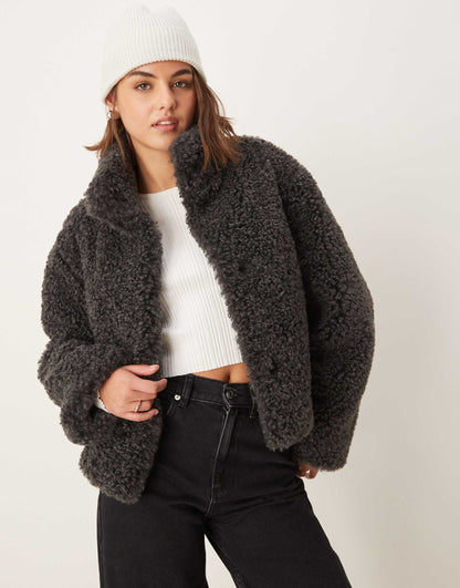 Short Curly Borg Faux Fur Jacket
