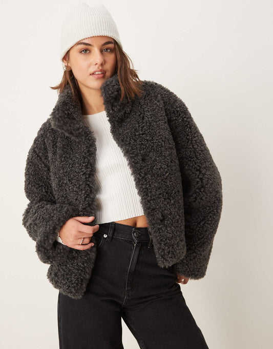 Short Curly Borg Faux Fur Jacket