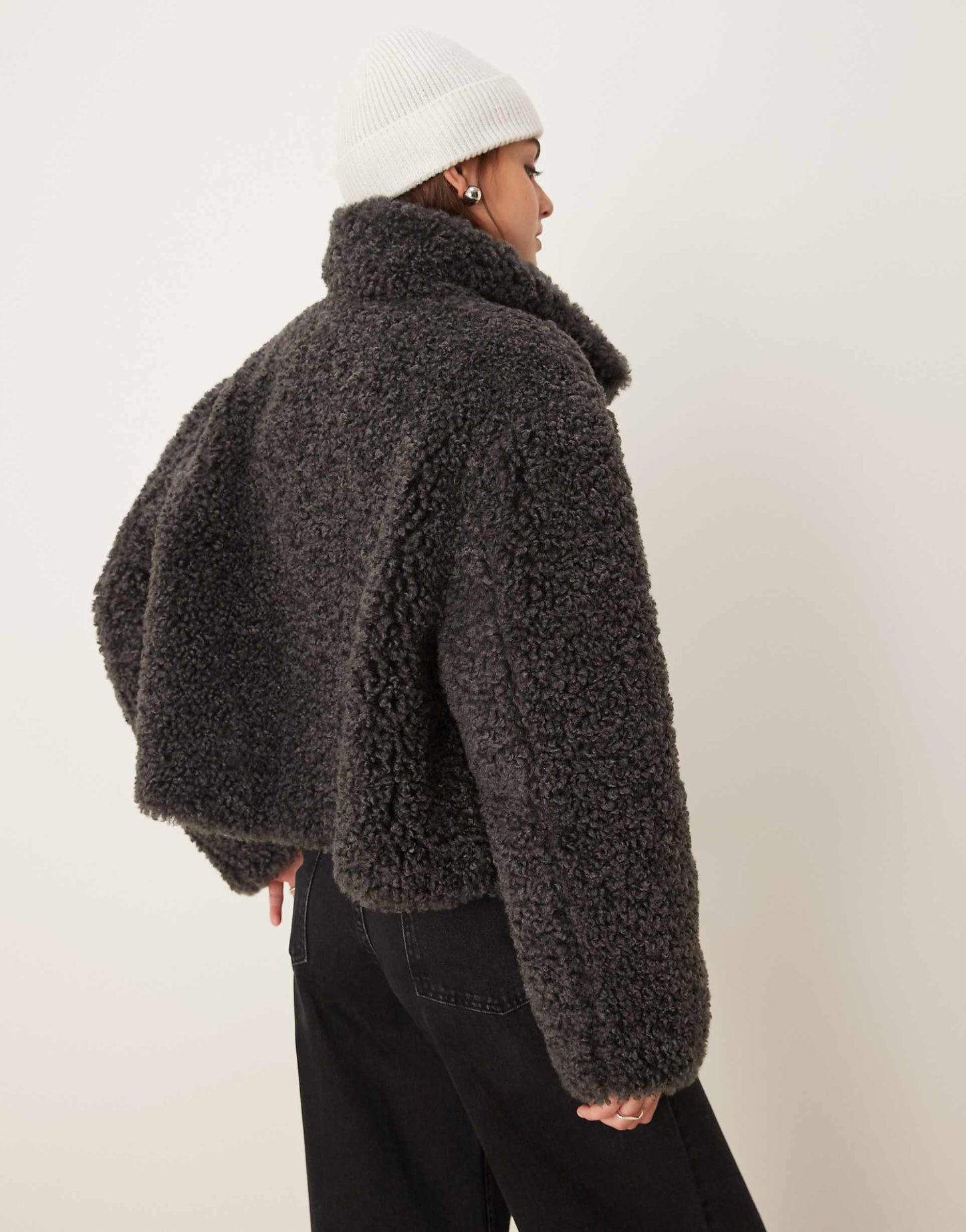 Short Curly Borg Faux Fur Jacket