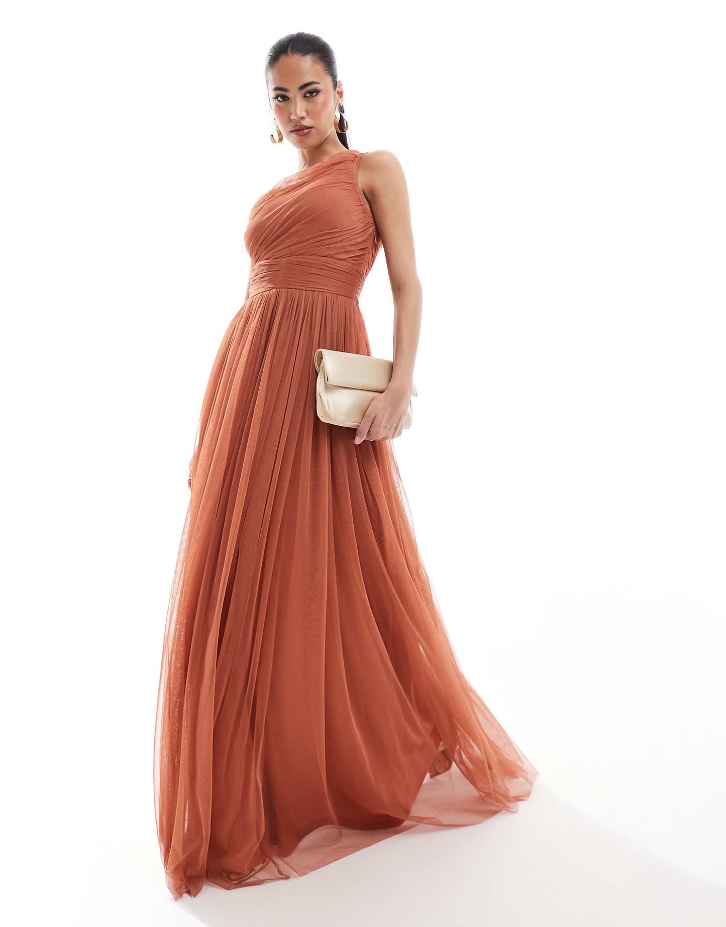 Bridesmaid One Shoulder Tulle Maxi Dress