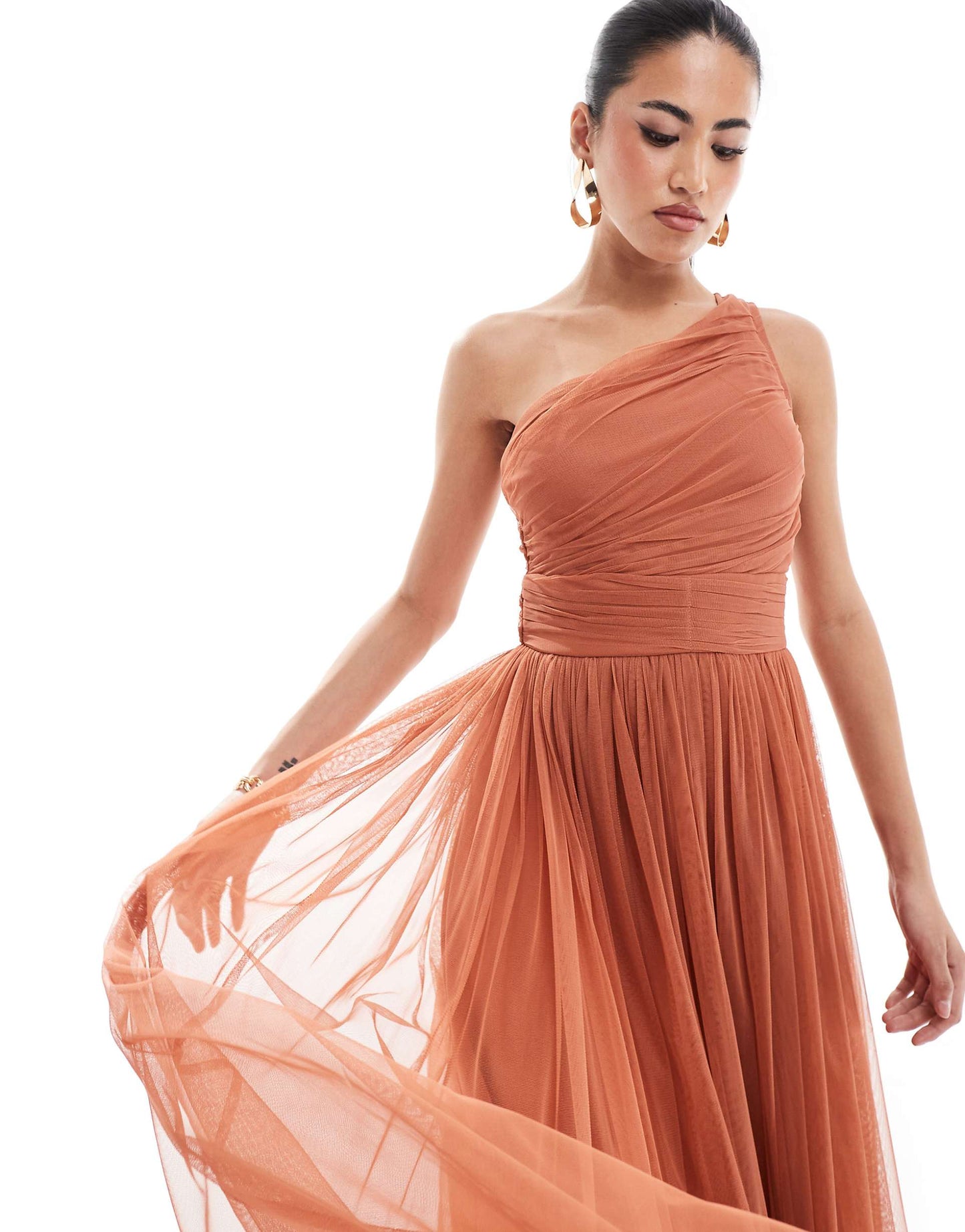 Bridesmaid One Shoulder Tulle Maxi Dress