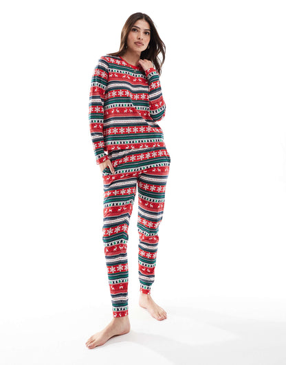 Christmas Fairisle Print Long Pyjama Set