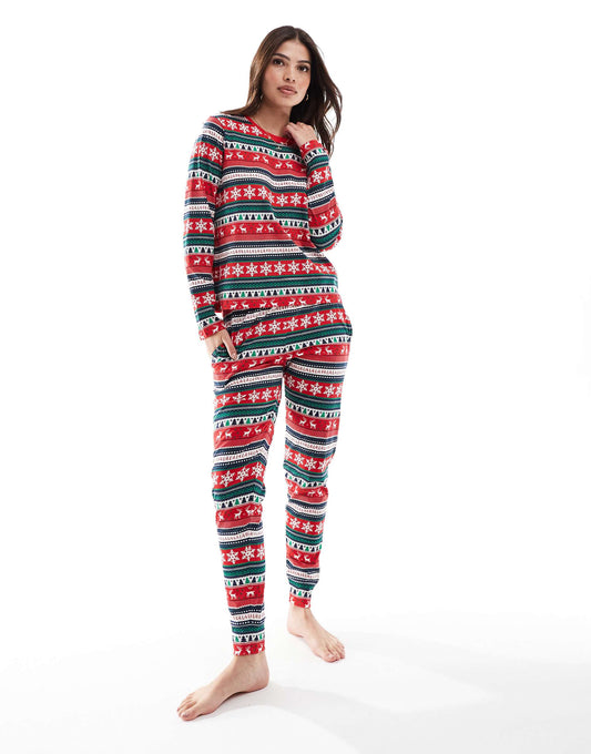 Christmas Fairisle Print Long Pyjama Set