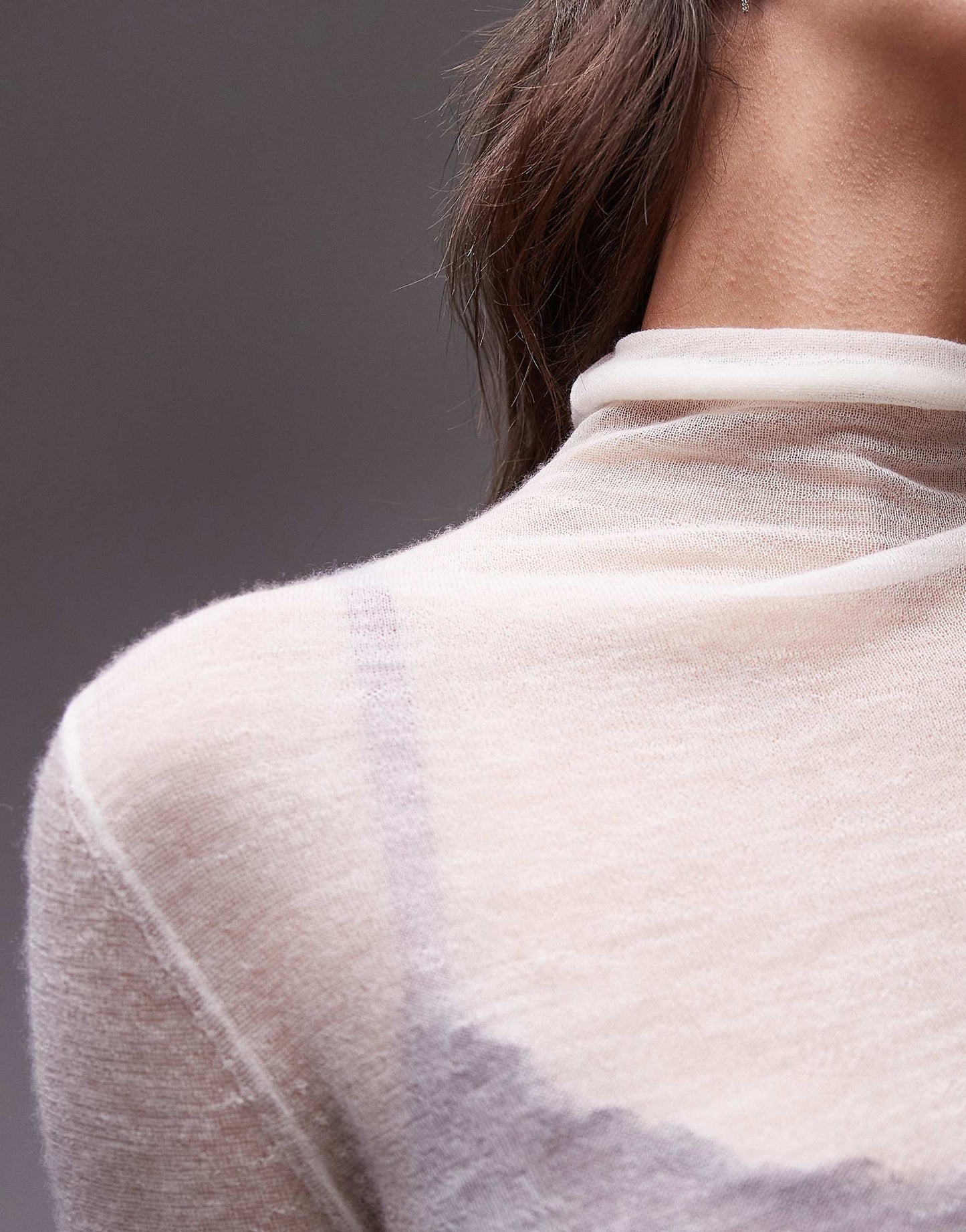 Premium Knitted Sheer Cashmere Grown On Neck Top