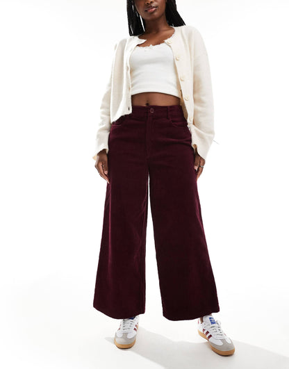 Cord Cropped Wide Leg Trousers